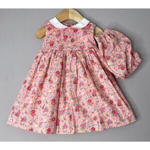 NWT Rachel Riley Pink Floral Peter Pan Collar Sleeveless Dress Set Girls 6 Mo